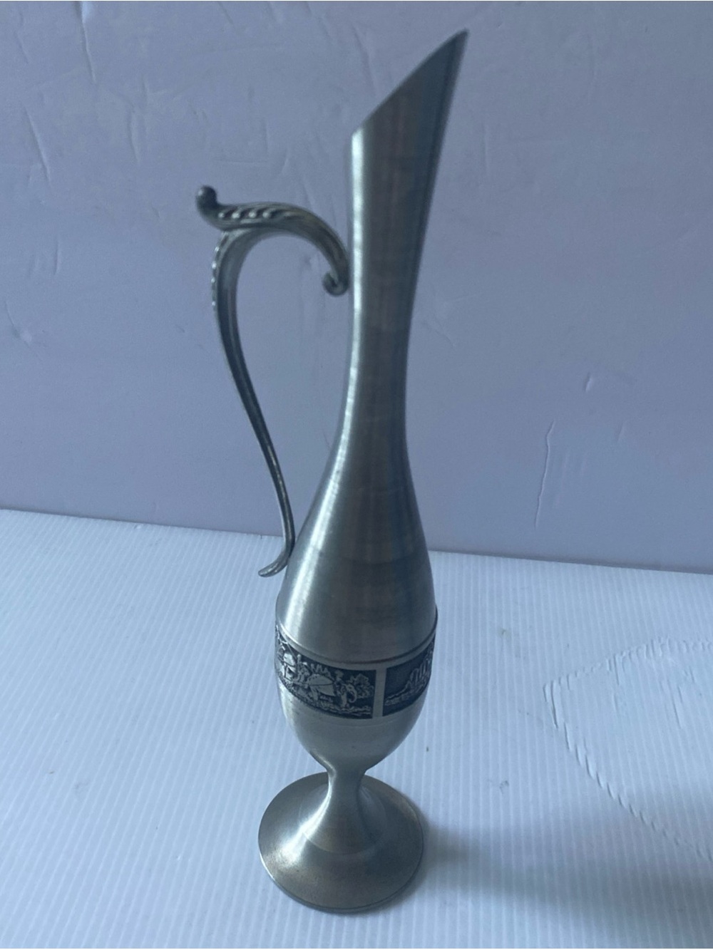 Decorative Pewter Ewer Vase - Silver Metal Accent